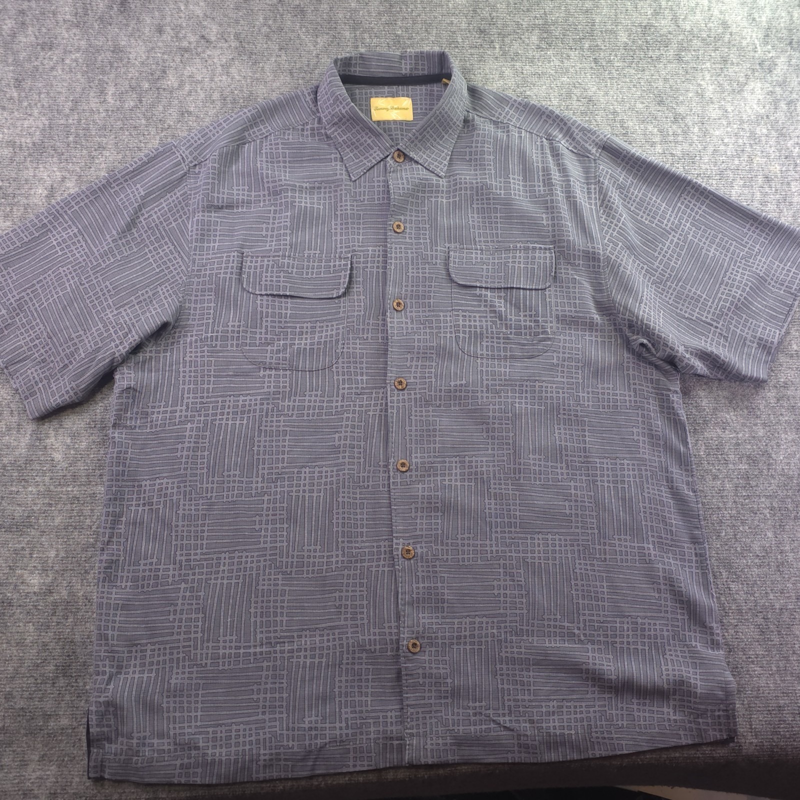 Tommy Bahama Shirt Xl Gray Geometric Silk Short Sleeve Button Up Hawaiian
